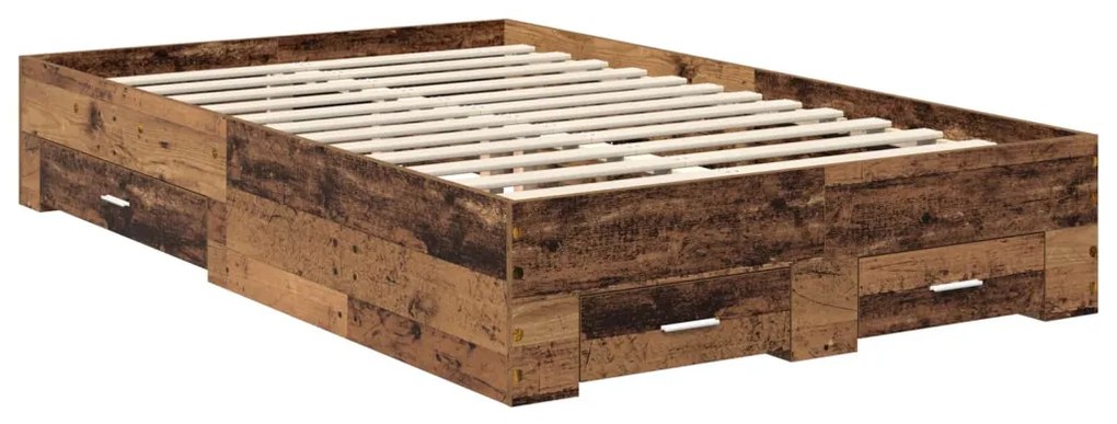 vidaXL Ágykeret fiókkal fejtámlával Öreg fa 120 x 190 cm Faanyag