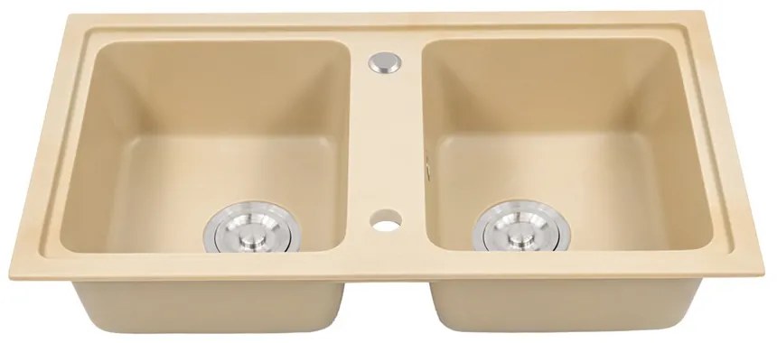 Tia szögletes két medencés gránit mosogató szifonnal bézs