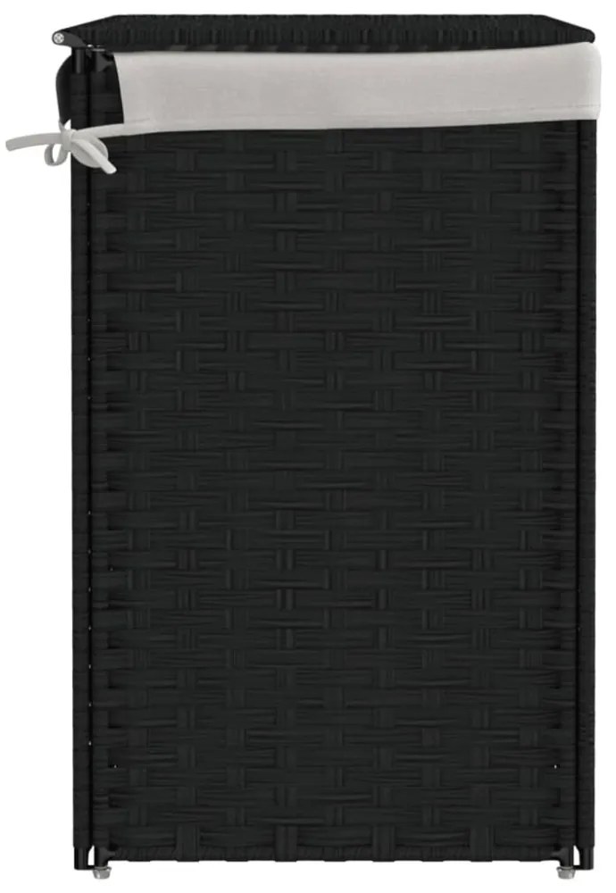 fekete polyrattan szennyeskosár 2 rekesszel 53x33x57 cm