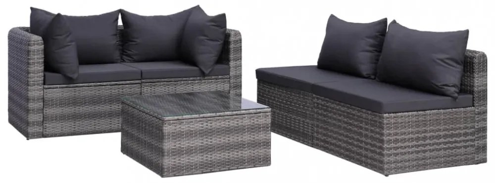 5 részes szürke polyrattan kerti bútorszett párnákkal
