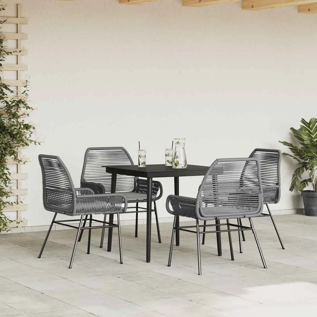 5 részes szürke polyrattan üveg kerti étkezőgarnitúra párnával