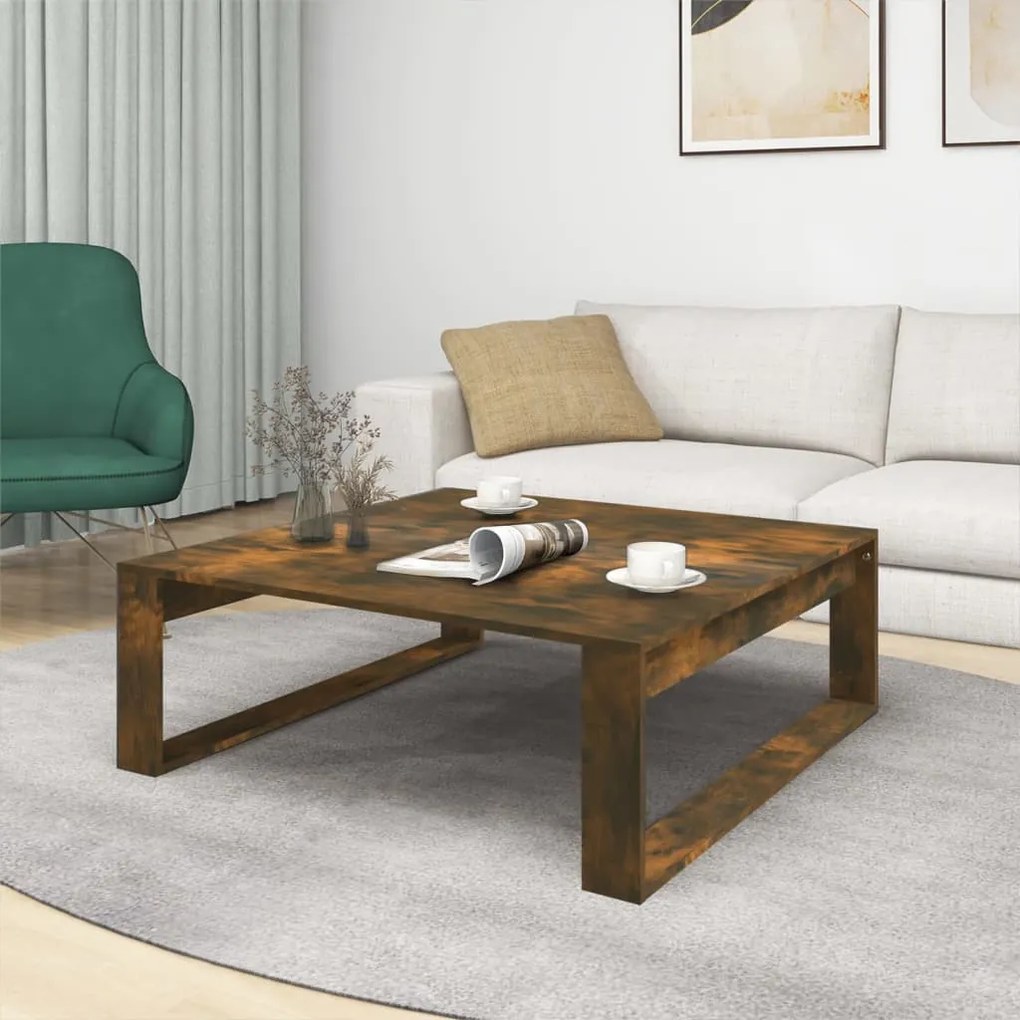 Füstös tölgy színű szerelt fa dohányzóasztal 100 x 100 x 35 cm