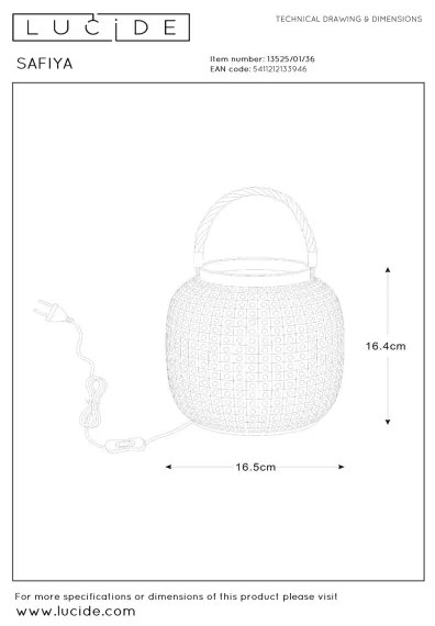 Lucide 13525/01/36 - Asztali lámpa SAFIYA 1xE14/25W/230V antracit
