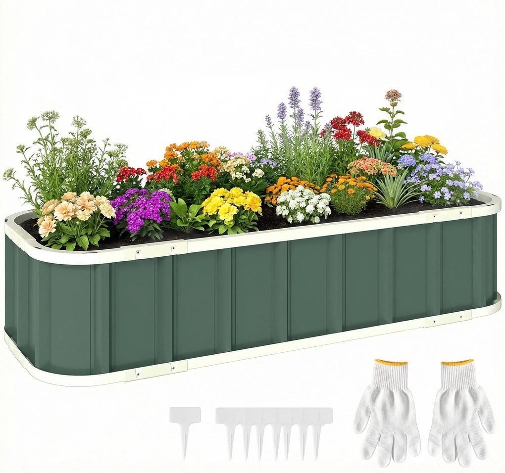 Outsunny horganyzott acél magasított virágágyás Click‑Lock zárással, hajlított perem — 136 x 52 x 31 cm — világoszöld | Aosom