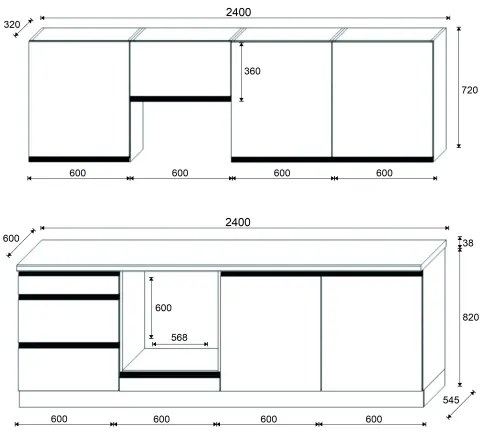Konyhabútor MARINA 240 cm Craft tölgy/fényes fekete