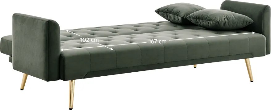 Kihúzható kanapé, sötétzöld/gold króm-arany, ALISIA