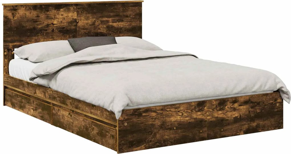 vidaXL Tárolós Ágy fejtámlával Füstölt tölgy 160 x 200 cm Faanyag