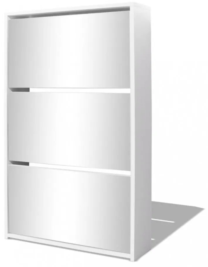 3 szintes fehér cipőszekrény tükörrel 63 x 17 x 102,5 cm