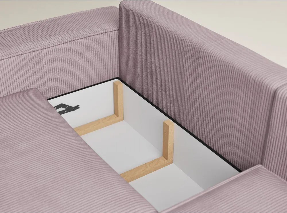 Lila kordbársony kinyitható-tárolóhelyes sarokkanapé (jobb oldali-L alakú) Tonga – Maison de Rêve