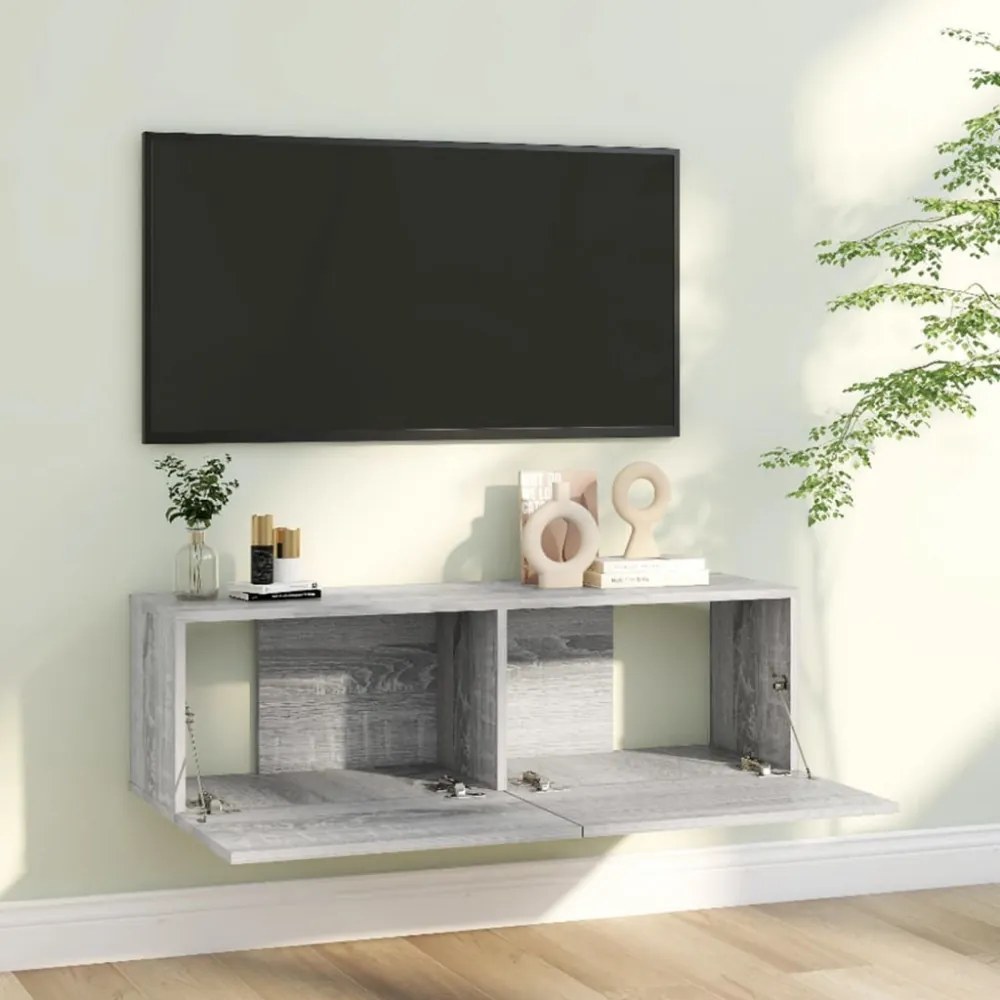 szürke sonoma színű szerelt fa TV-szekrény 100 x 30 x 30 cm