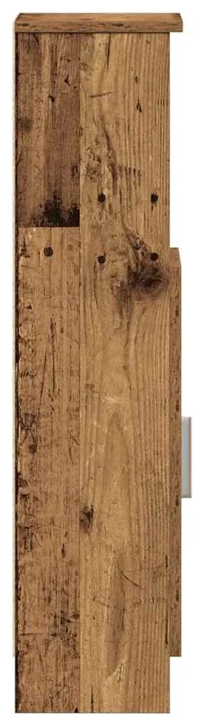 antik fa színű fürdőszobaszekrény tekercstartóval 20,5x22x90 cm