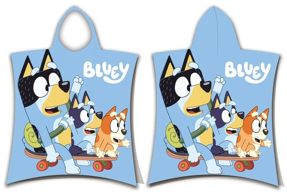 Kék pamut gyerek fürdőponcsó 3-8 év Bluey Skate – Jerry Fabrics