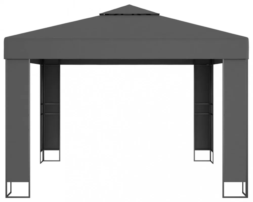 antracitszürke dupla tetős pavilon LED fényfüzérrel 3 x 3 m