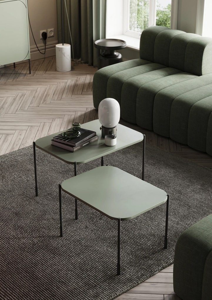 Sonatia dohányzóasztal 70 cm téglalap alakú fém lábakkal - olíva