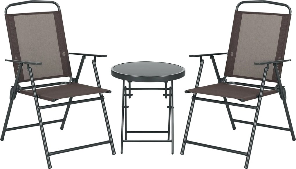 Outsunny 3 darabos fém bistró szett időjárásálló kertibútor szett összecsukható üvegasztallal kültéri balkon bútor szett ülőgarnitúrával balkon szett