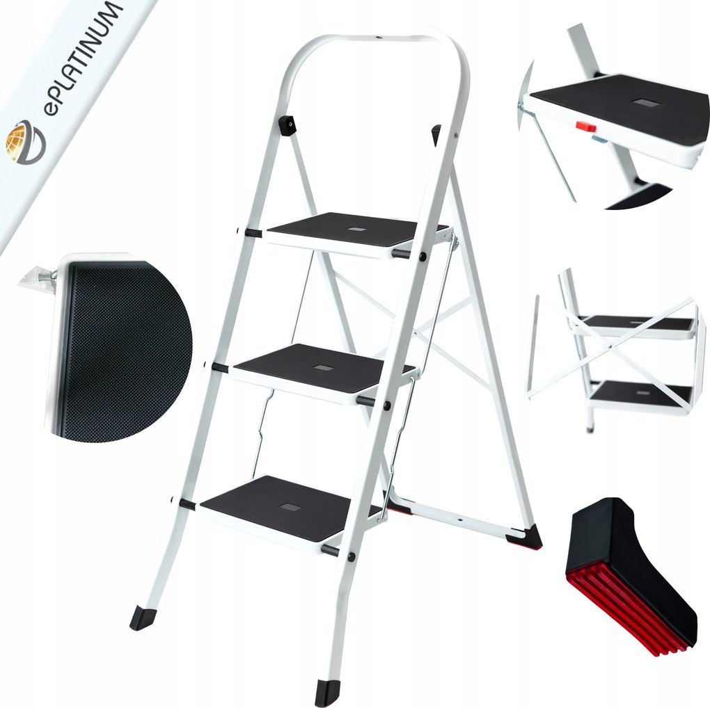 Háztartási Létra Robusztus Összecsukható Fehér Létra 3 Lépcsőfokos Zárral!