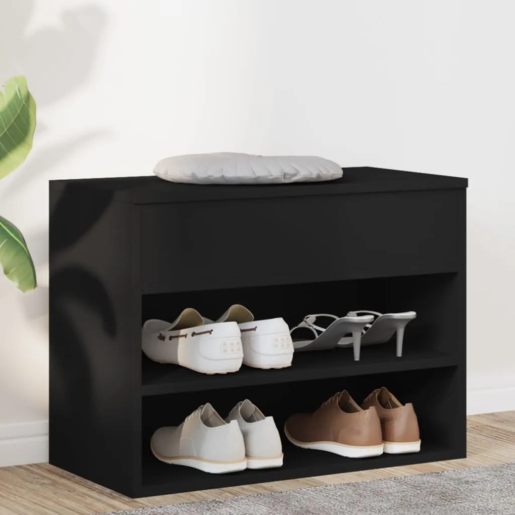 fekete szerelt fa cipőtároló pad 60 x 30 x 45 cm