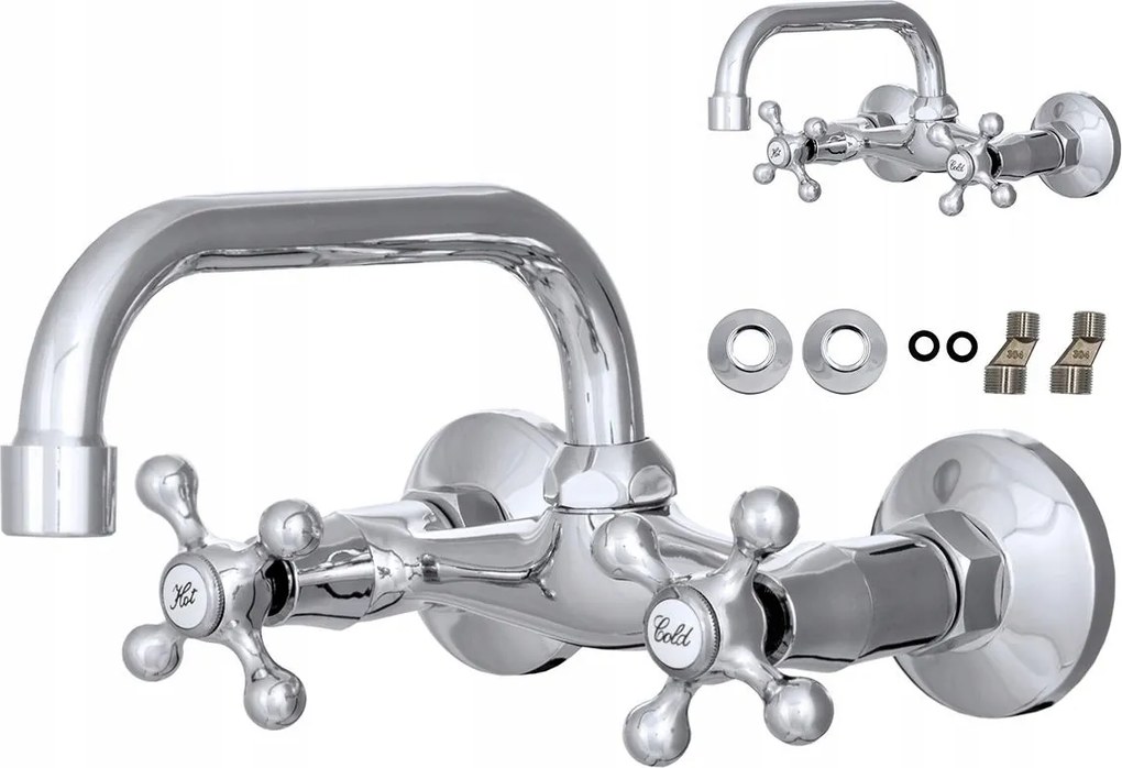 Csaptelep Retro C Csaptelep Króm Konyhai Mosdó Fali Kifolyó Perlátor