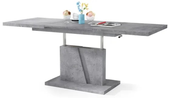 NINO szürke beton kihúzható konferencia- és étkezőasztal emelhető lappal