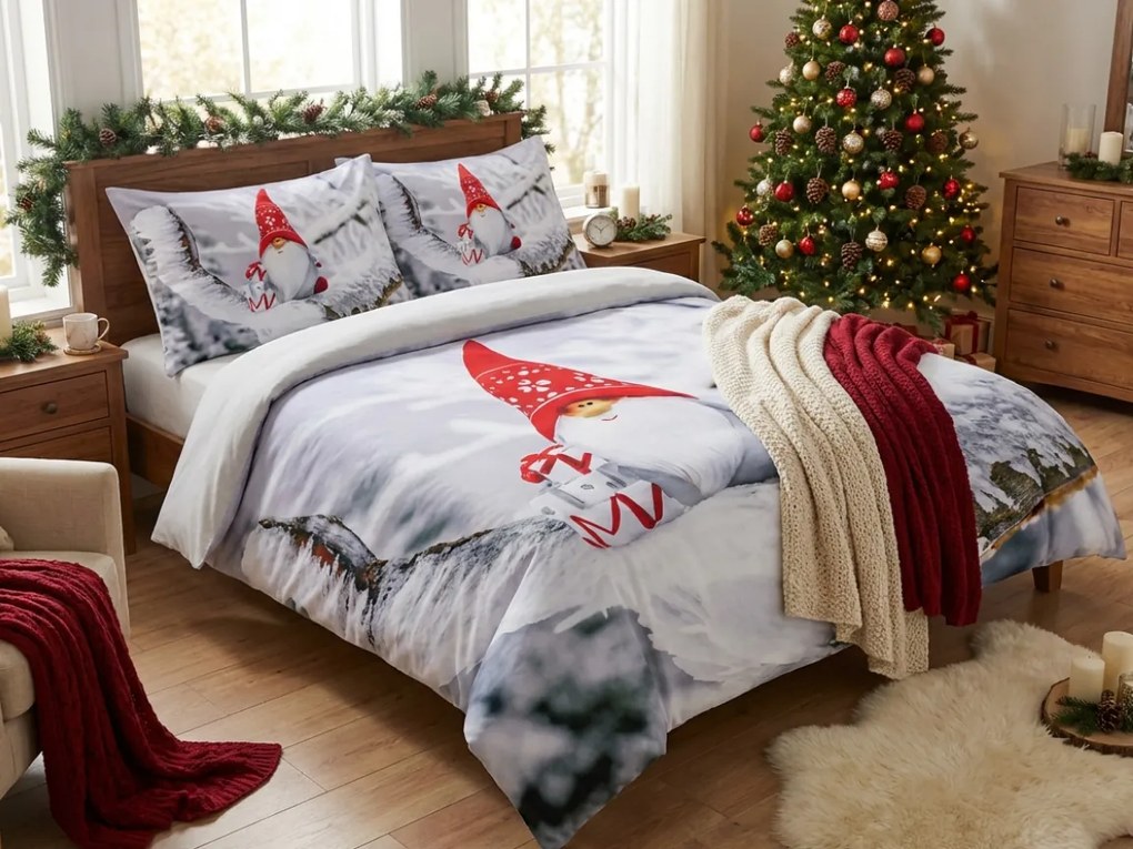 Mikroszatén ágynemű WINTER GNOME szürke + párnahuzat 45 x 45 cm ingyen Ágyneműhuzat mérete: 70 x 90 cm | 140 x 200 cm