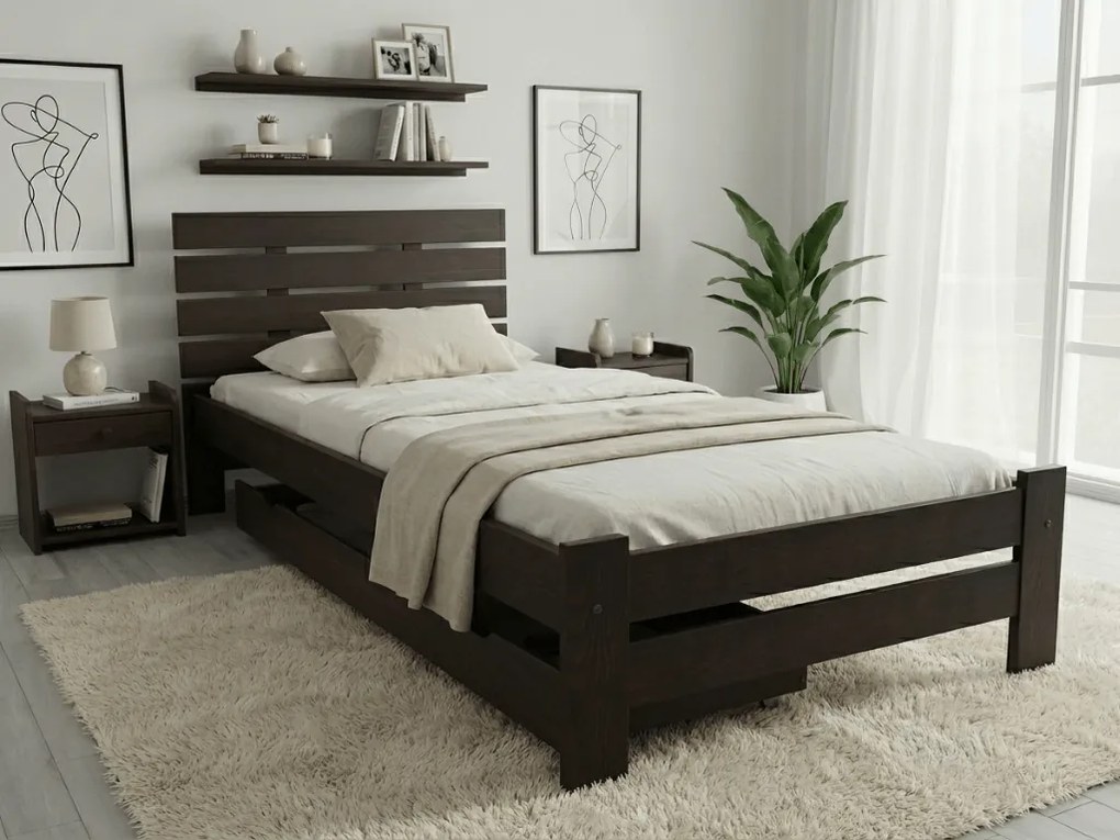 PARIS magasított ágy 90x200 cm, diófa Ágyrács: Léces ágyrács, Matrac: Deluxe 10 cm matrac