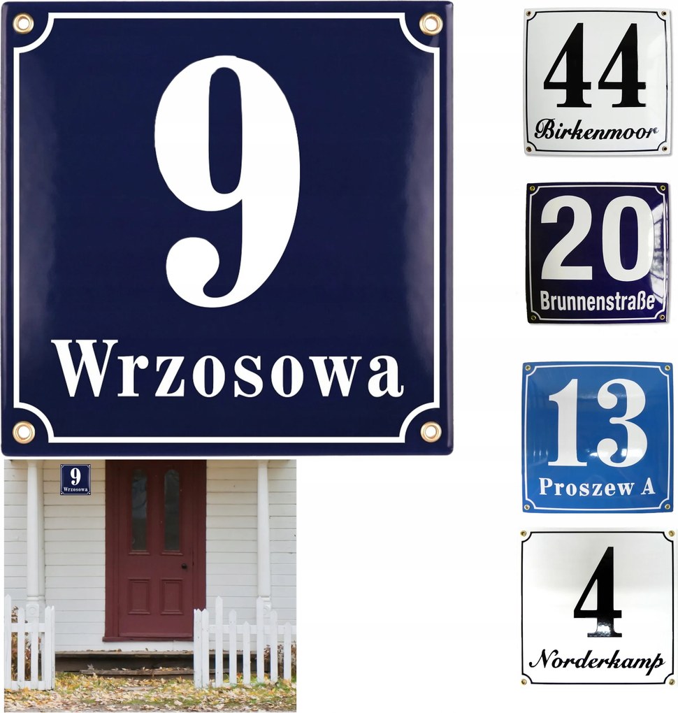 Címtábla Házszám Fém Tábla Házhoz 25x25 CM Zománcozott