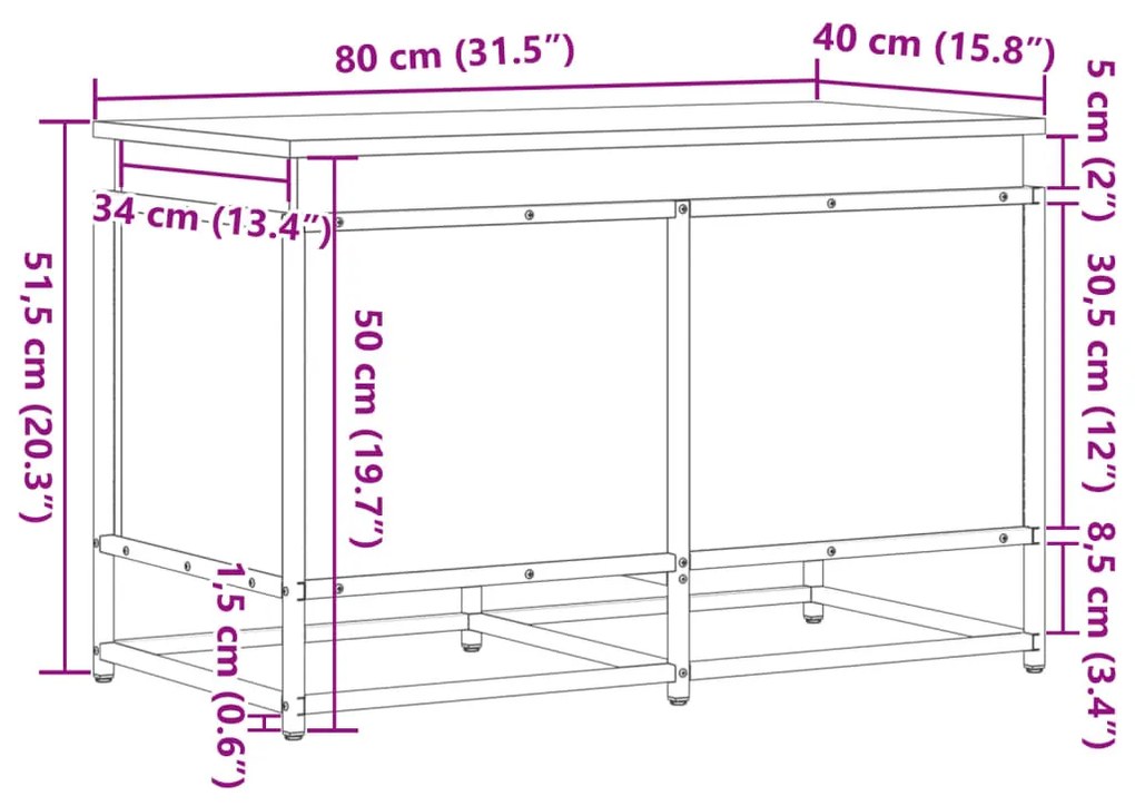 fekete szerelt fa tárolóláda fedéllel 80 x 40 x 51,5 cm