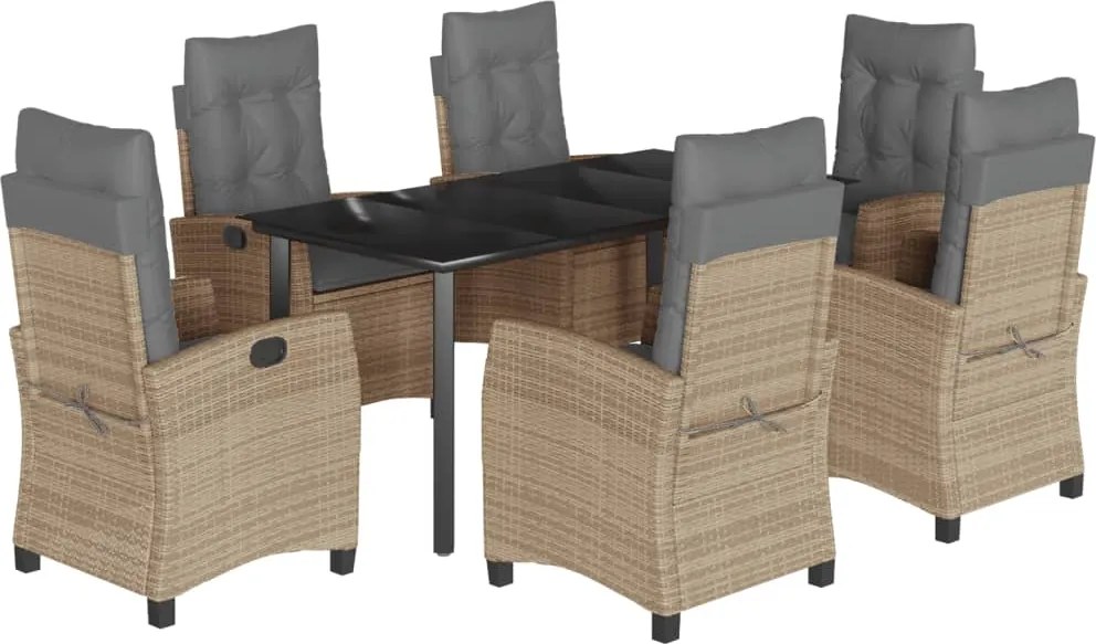 vidaXL 7 részes vegyes bézs polyrattan kerti étkezőgarnitúra párnákkal