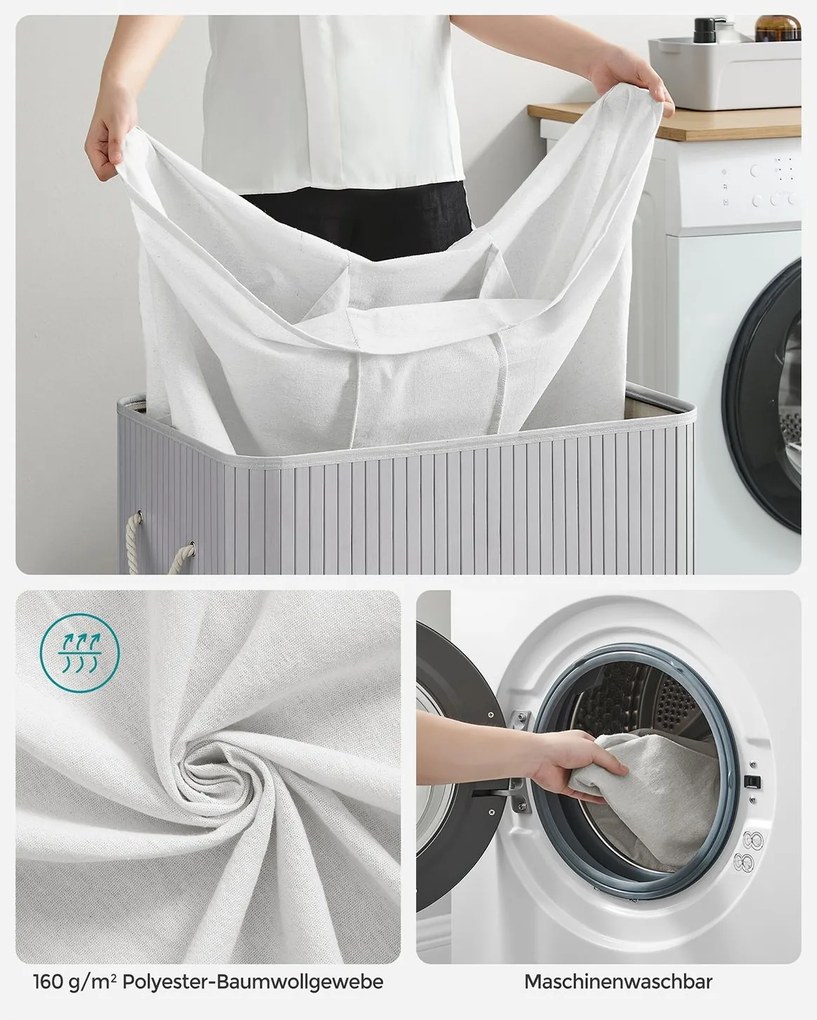Bambusz kosár szennyestartó 3 rekeszes 3x50L, szürke