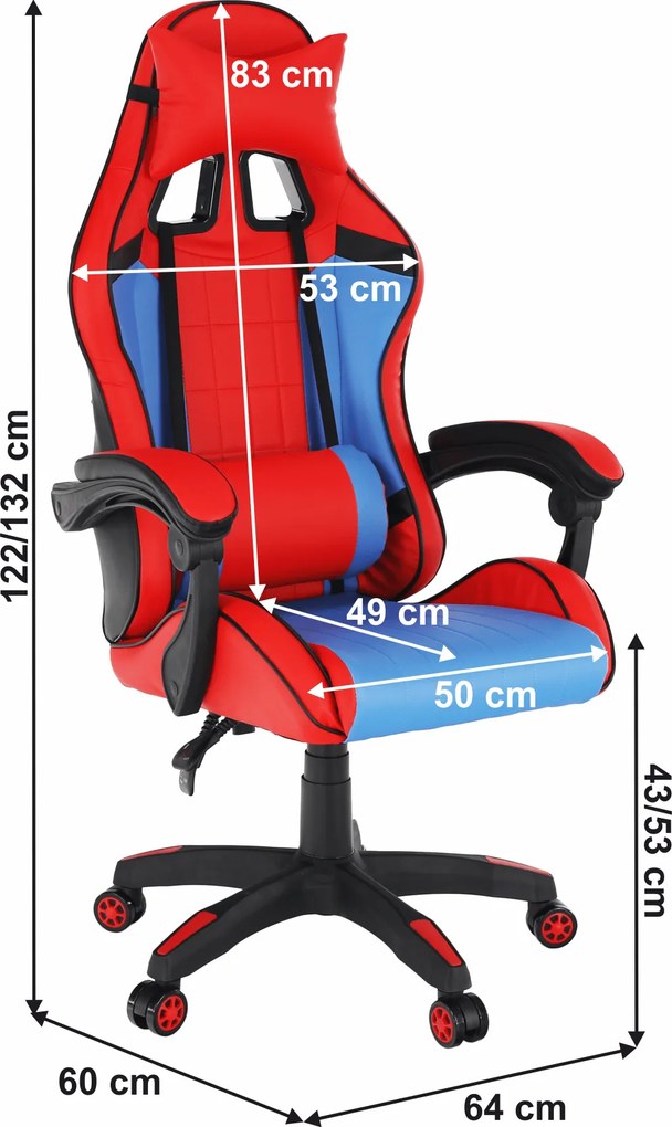 Irodai/gamer szék, kék/piros, SPIDEX NEW