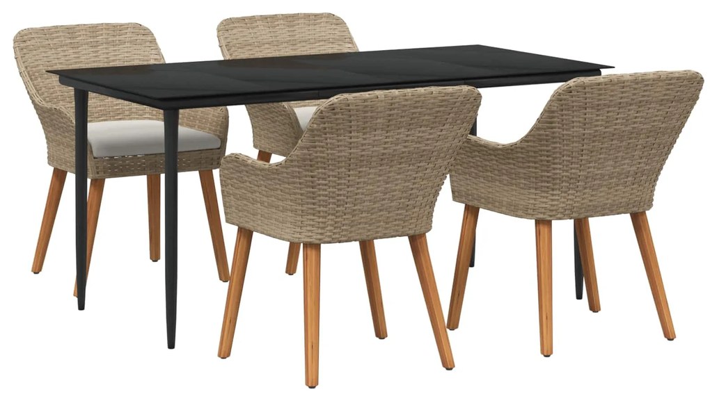 vidaXL Kert étkező szett párnával 5 pcs Bézs polirattan