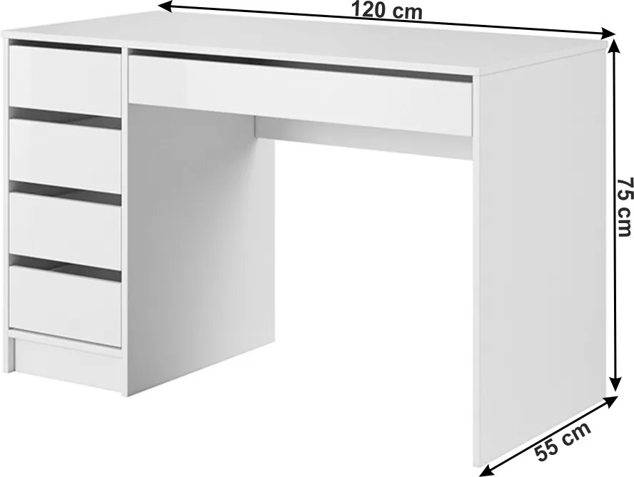 Fésülködőasztal, fehér/magas fényű fehér, DAKOTA