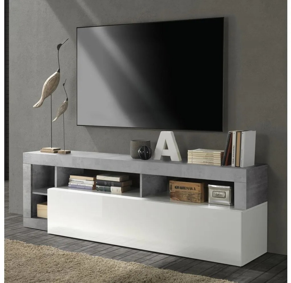 LENOR TV-állvány, fehér/szürke betonhatású