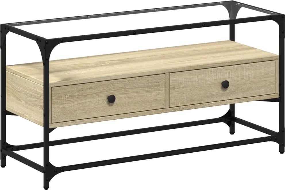 vidaXL sonoma tölgy szerelt fa TV-szekrény üveglappal 98 x 35 x 51 cm