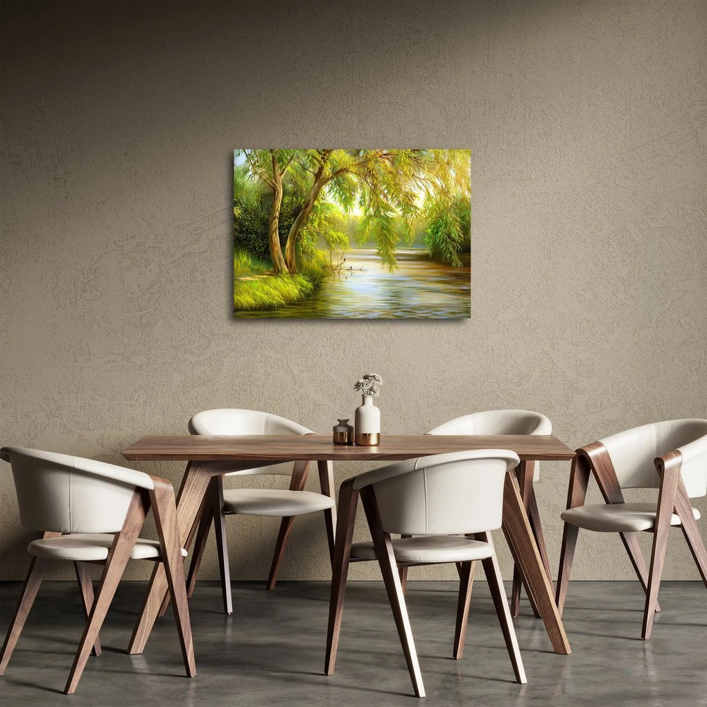 Kép - fűzfa a tó mellett, olajfestmény (70x50 cm)