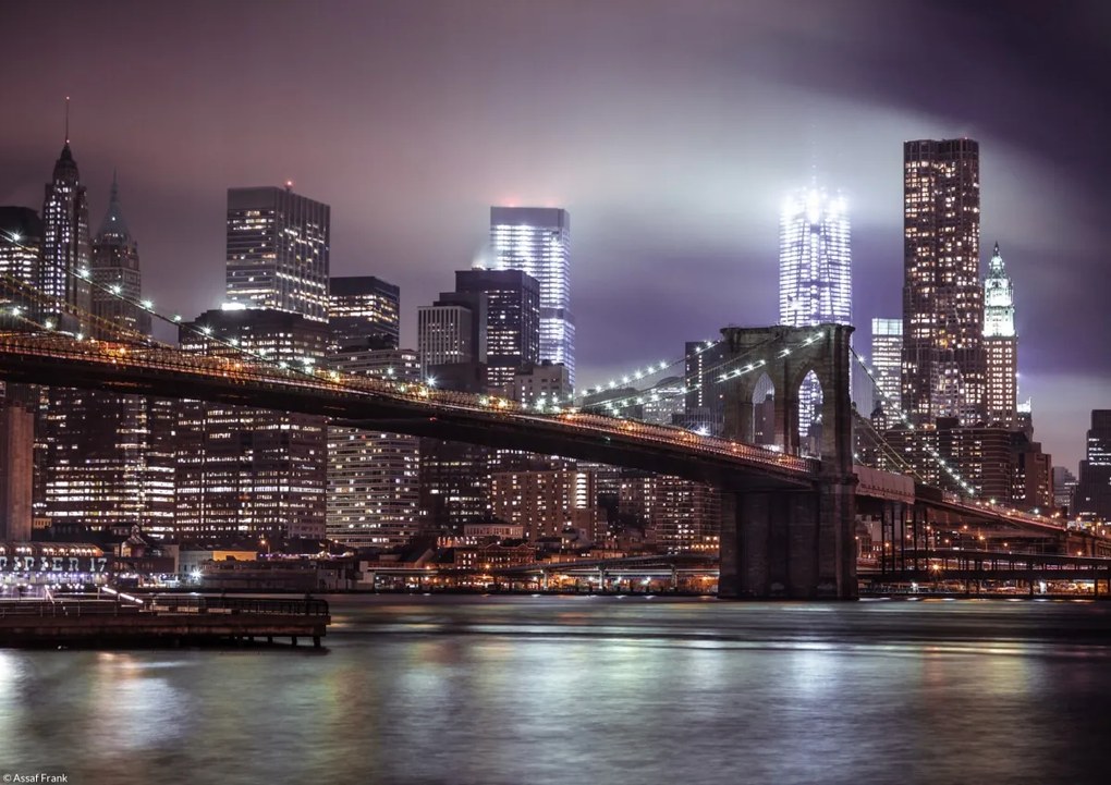 Poszter 29,7x21cm Esti felvétel a Brooklyn hídról Alsó-M panorámával