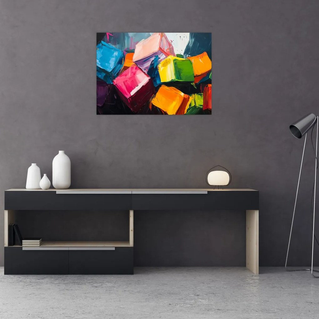 Üveg kép - Színes kockák (70x50 cm)