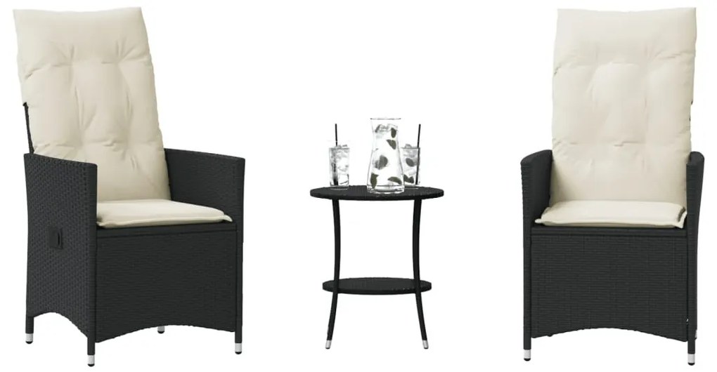 3 részes fekete polyrattan bisztrógarnitúra párnával