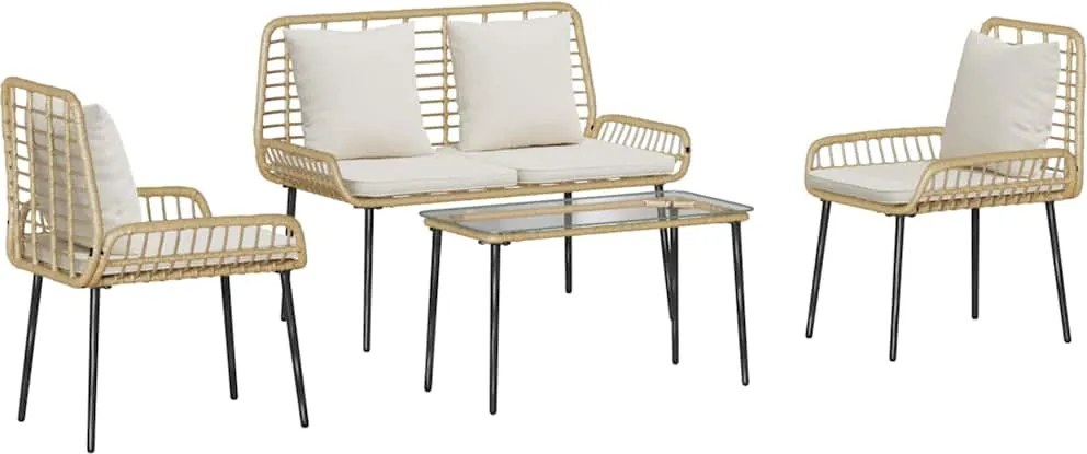 vidaXL Kerti Bútor Szett párnával 4 pcs Fekete és Krém polirattan