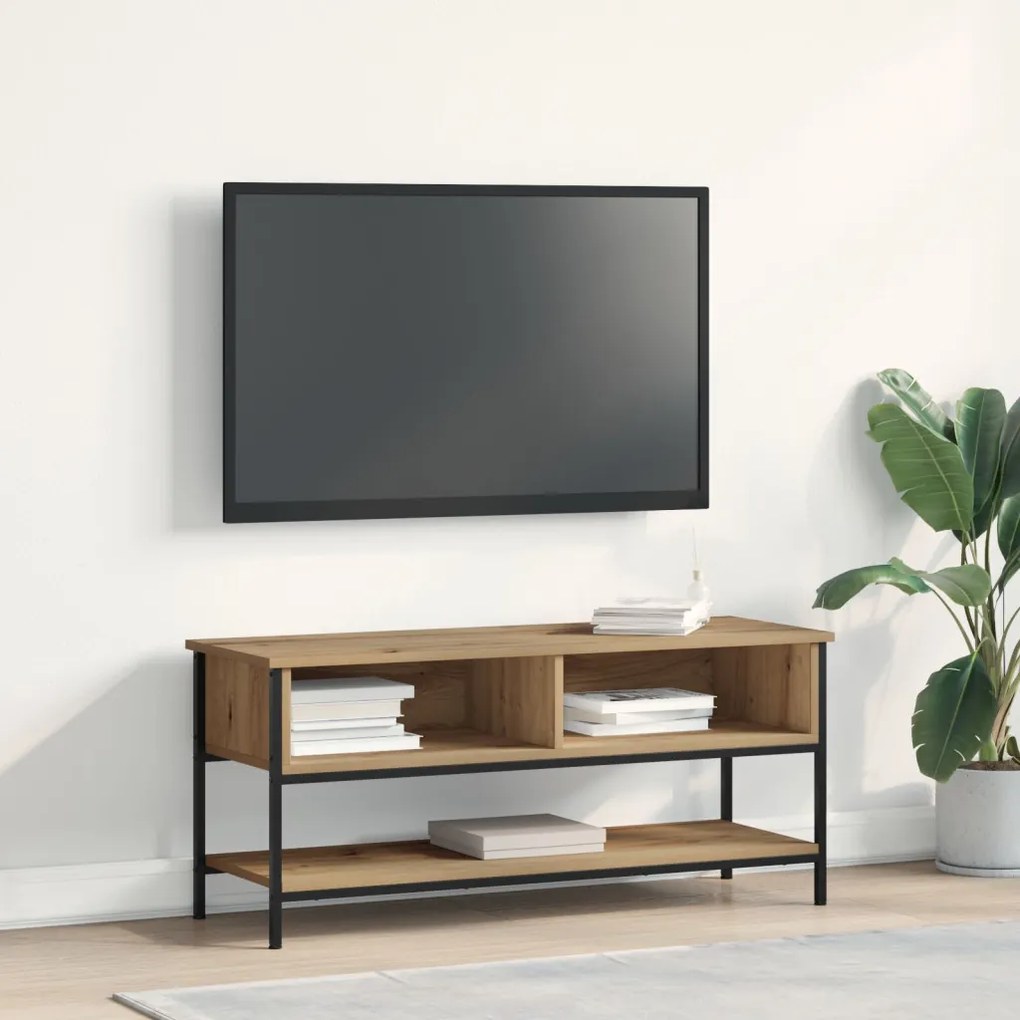 TV Szekrény Kézműves Tölgy 100x35x45 cm Műanyag és Acél