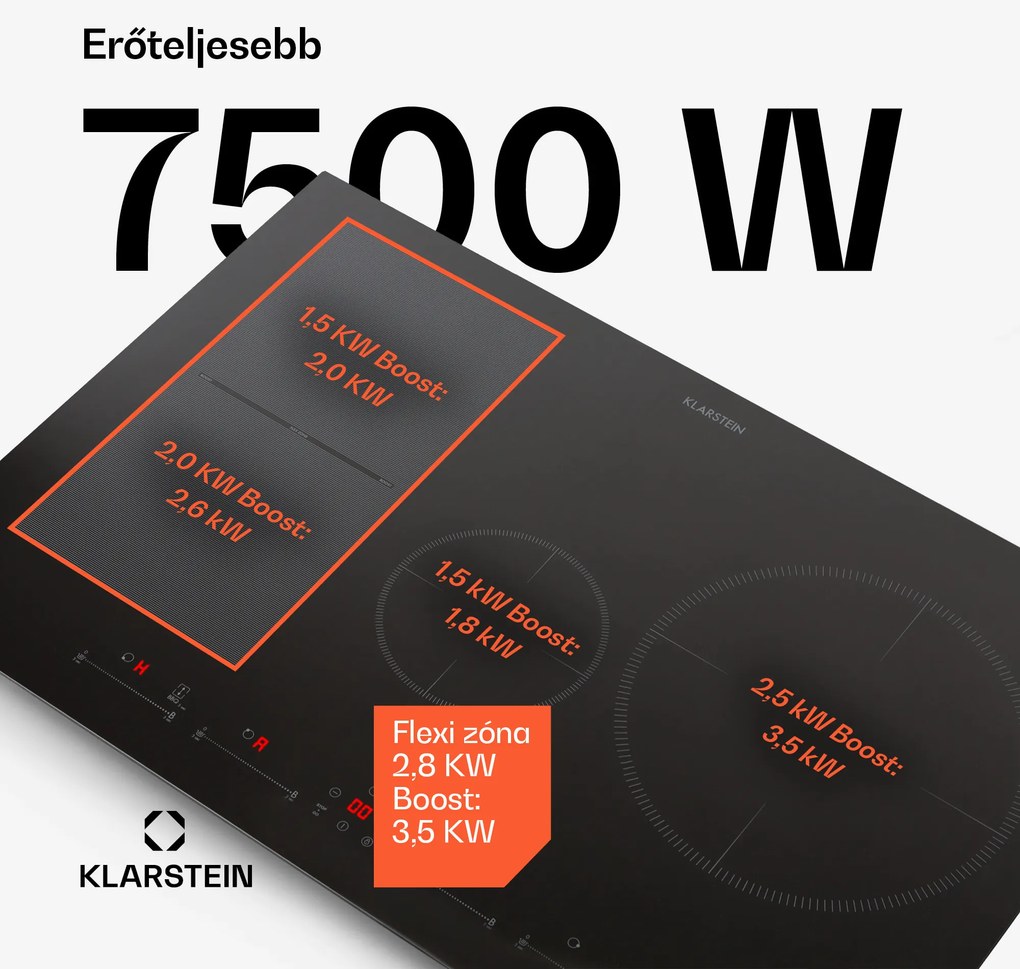 Klarstein Delicatessa 77 Hybrid, beépített indukciós főzőlap, 7000 W, 4 zóna, fekete