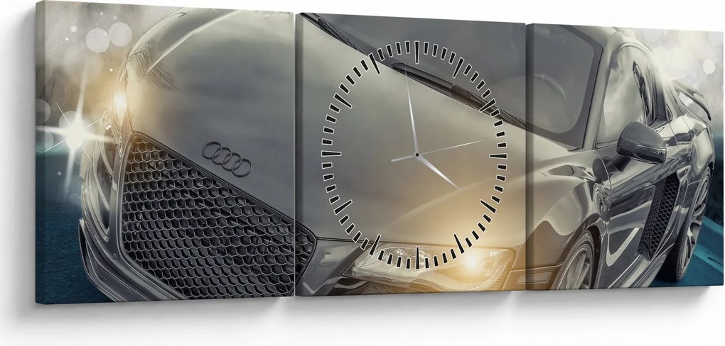 Audi autó képe - szürke (órával) (90x30 cm)