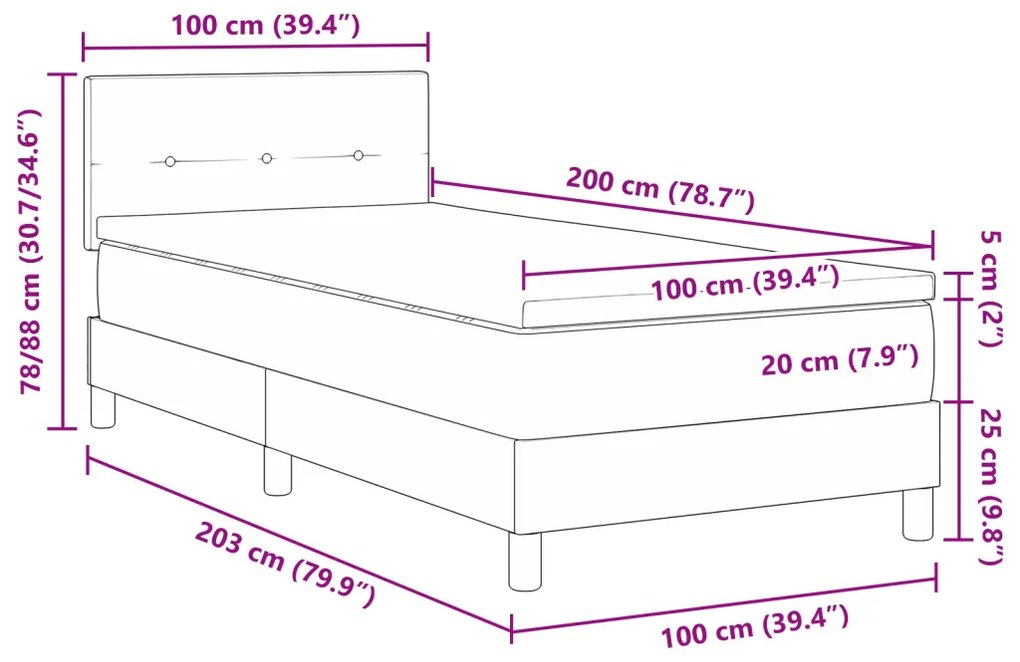 Boxspring Ágy Matrac Melengető Fekete 100x200 cm Bársony
