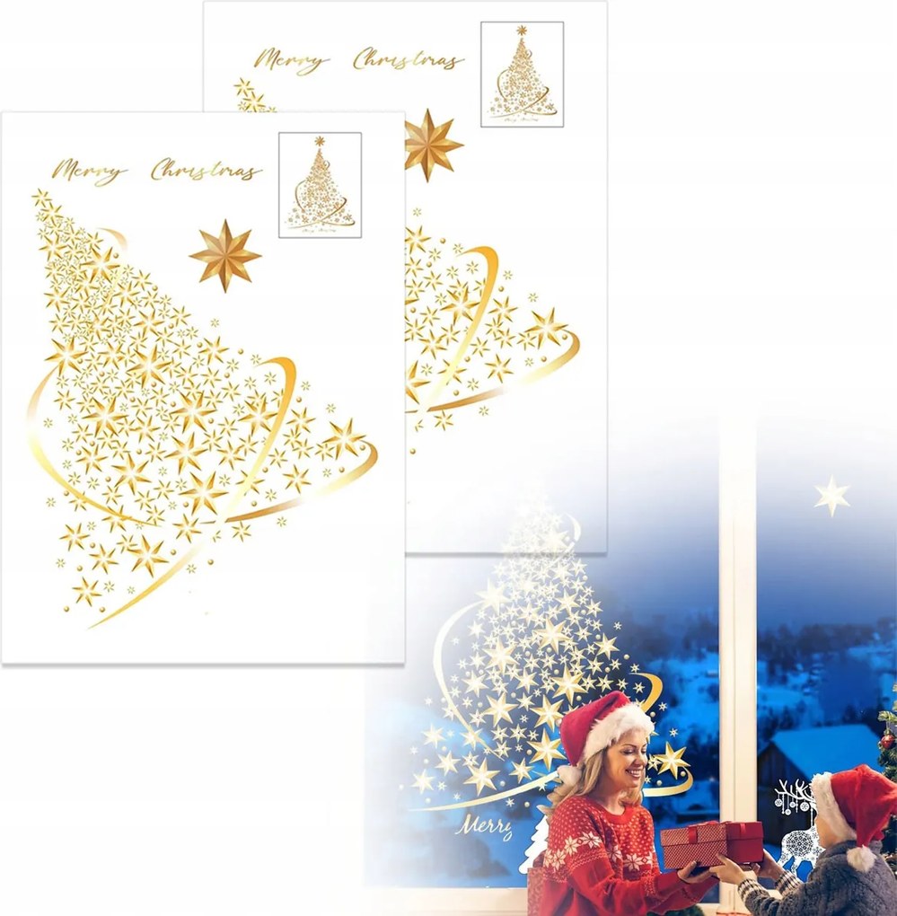 2db Karácsonyfa alakú ablak matricák üvegre Arany Statikus matricák