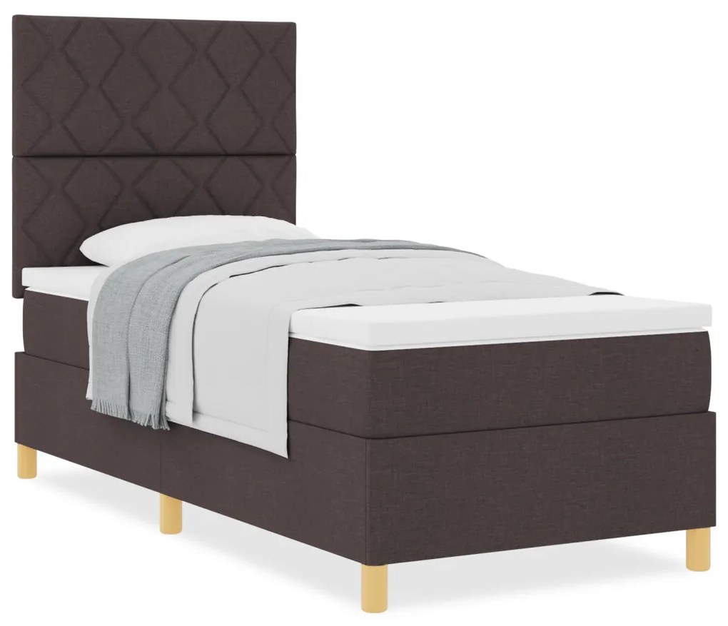 Boxspring Ágy Matraccal, Sötétbarna, 100x200 cm, Szövet