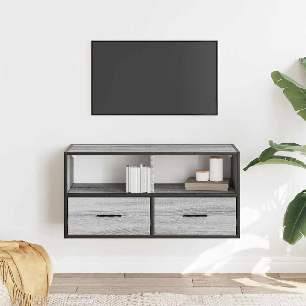 szürke sonoma színű szerelt fa és fém TV-szekrény 80x31x39,5 cm