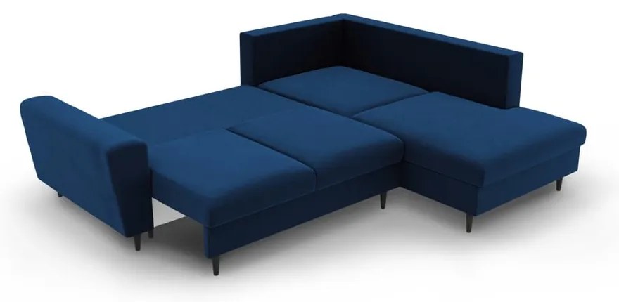 Kék bársony kinyitható tárolóhelyes sarokkanapé (jobb oldali-L alakú) Kyoto – Cosmopolitan Design