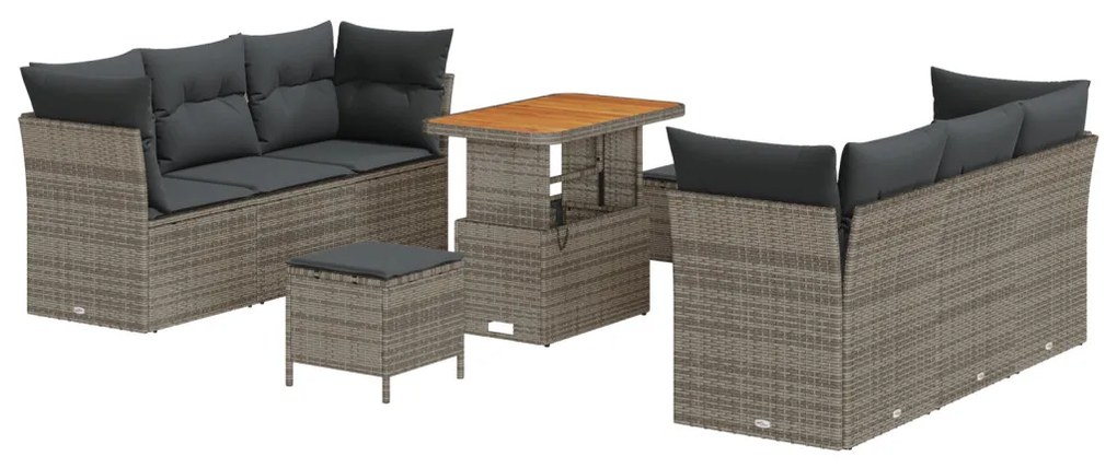 Kerti Kanapé Szett 9 pcs Szürke polirattan