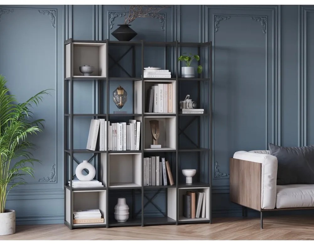 Fekete-krémszínű könyvespolc 140x179 cm Anya – Marckeric