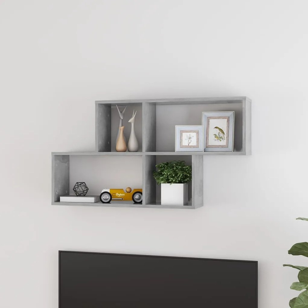 betonszürke szerelt fa fali polc 100 x 18 x 53 cm